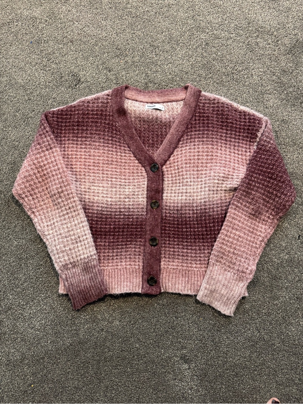 Sonoma Ombré Waffle Knit Button-Front Cardigan - Mauve Pink